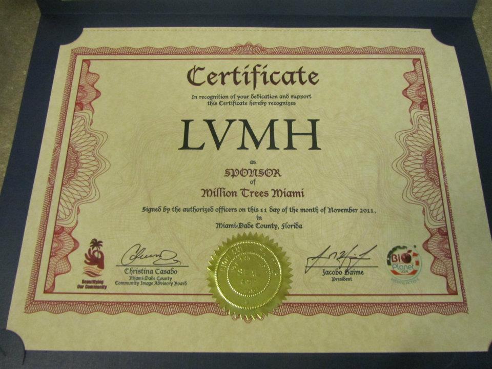lvmh certificate